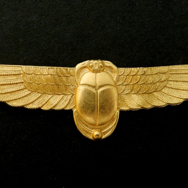 Winged Scarab /Raw Brass Stamping/Egyptian/ 2 1/4" x 3/4"/Craft or Jlry. Component