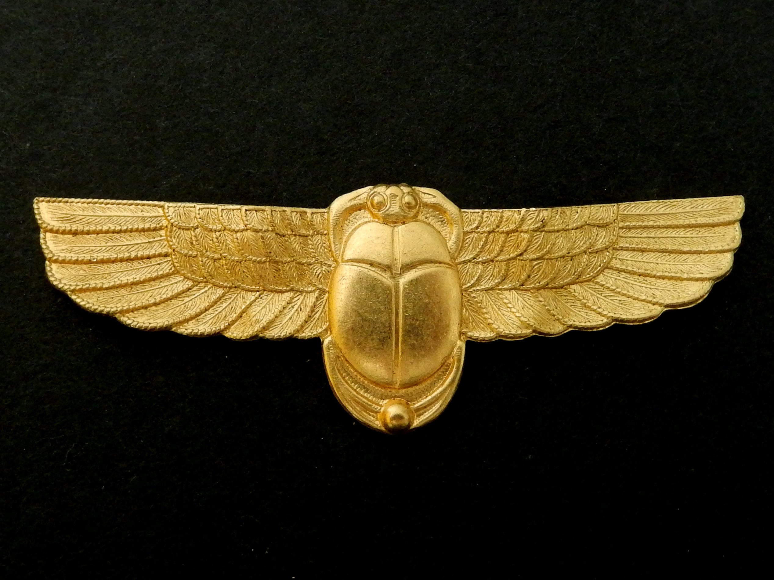 Winged Scarab / Raw Brass Stamping / Vintage Design /Egyptian Revival / 2 1/4" x 3/4"