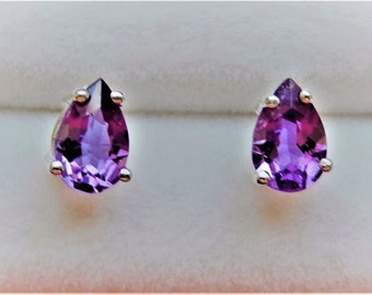 Natural Purple Amy Earrings / 6x4 mm Pear Shapes/ 925 Solid Silver Mountings/ Vintage Stones/ Faceted