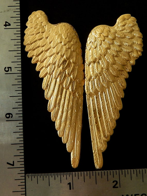 Angel Wings/ Raw Brass Stamping/ XL Detailed Design (3.5" x 1.5")