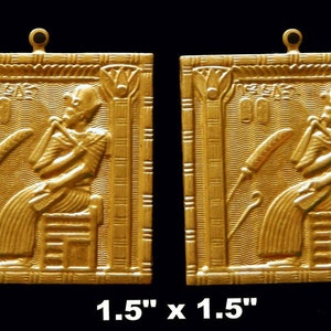 Brass Stamping / Ancient Egyptian Pharaoh Sitting/ Square with or without loops/ One Pair / Unfinished Raw Brass image 5