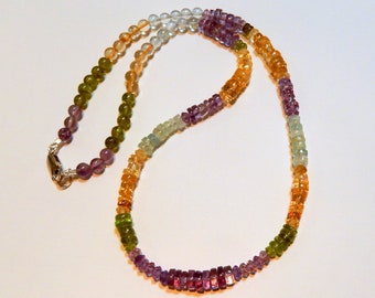 Rainbow Necklace /Natural Stones /Amy, Peridot, Blue Topaz, Golden Topaz / 20&quot; / 925 Sterling Clasp