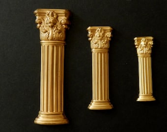 Vintage Raw Brass Stampings / Ornate Columns / 3 Sizes / Bombe' Top / Open Back