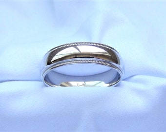 Wedding Band/Solid Platinum/  Milgrain / 6 mm. Width/Hand Crafted in USA/ Size 12