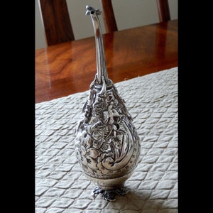Egyptian Silver Rose Water/ Holy Water Dropper Repousee / Hand Crafted