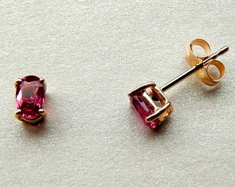 Ruby Stud Earrings/ Solid 14K. Yellow Gold/ 3x5 mm Ovals / Natural Mined/Untreated