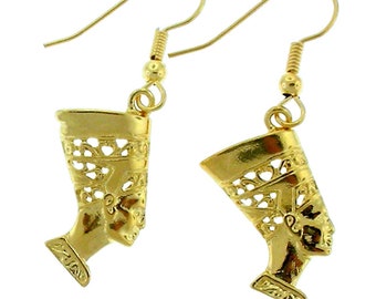 Nefertiti Filigree Earrings / Famous Egyptian Queen / 18K. Gold Tone / Fine Brass