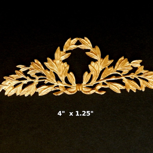 Ornate Leaf/Wreath Design in Raw Brass Stamping/ 4" x 1.25" / Top Design/ Flat Back