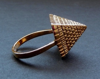 Ancient Egyptian Pyramid Ring / 18K. Yellow Gold Tone / 3/D Design Pyramid / Sizes 8.5-9.5