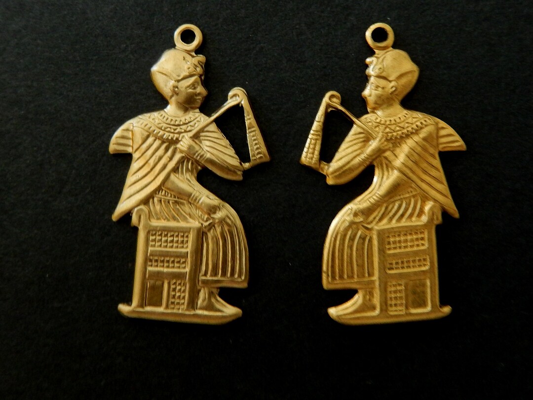 Vintage Design Raw Brass Design Stamping / Egyptian Revival / Etsy