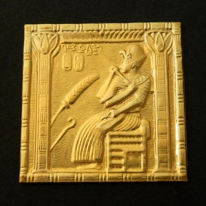 Brass Stamping / Ancient Egyptian Pharaoh Sitting/ Square with or without loops/ One Pair / Unfinished Raw Brass image 2