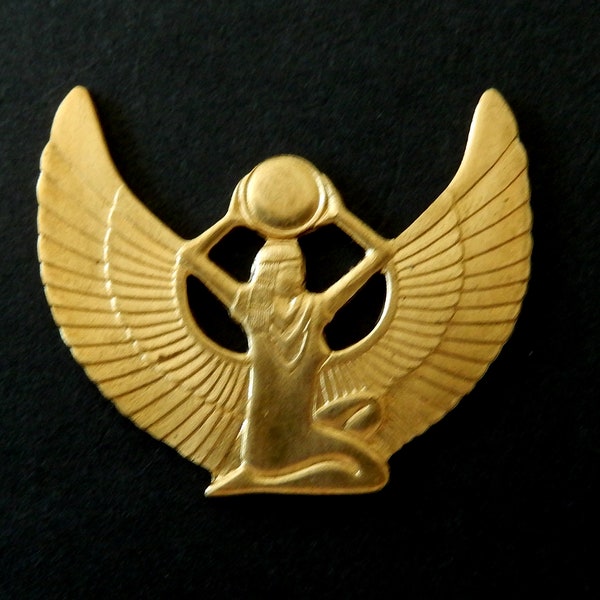 Vintage Design Raw Brass Stamping / Winged Isis / Ancient Egyptian Goddess of Protection / 2 Styles