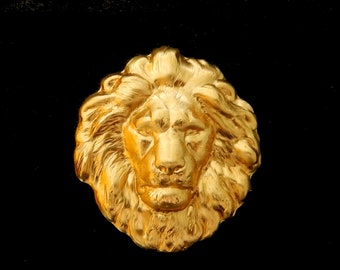 1 -VPFF3817 Verdigris Patina Brass Lion Head Stamping