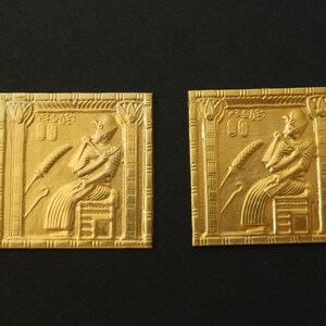 Brass Stamping / Ancient Egyptian Pharaoh Sitting/ Square with or without loops/ One Pair / Unfinished Raw Brass image 4