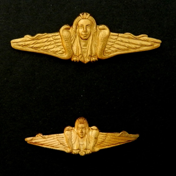 Egyptian Revival Style/ Vintage Design Raw Brass Stamping / Wings of Isis, Cleopatra / Egyptian Cobras /  2 Sizes