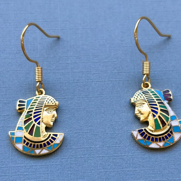 Cleopatra Earrings/Enamel Design on GoldTone / Dangle