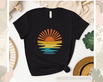 Retro Sunset shirt, Beach shirt, beach vibes, sunset shirt, sun rays shirt, beachy vibes tee, retro sunshine shirt, shirts for women trendy