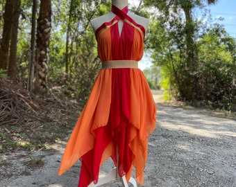 Pentecost fire Ephod, Women Liturgical dance costume, Red orange ephod de danza, Liturgical Dance. Two layers chiffon overlay