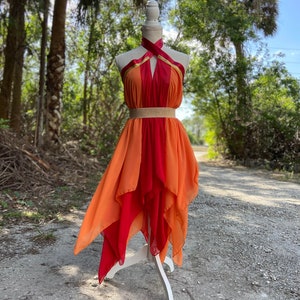 Pentecost fire Ephod, Women Liturgical dance costume, Red orange ephod de danza, Liturgical Dance. Two layers chiffon overlay