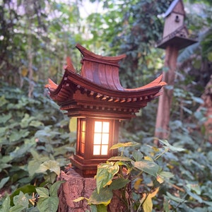 Red Cedar Japanese lantern, wooden Lantern, Wooden Lamp Asian Lamp. Cedar Pagoda Lantern. Japandi garden decoration