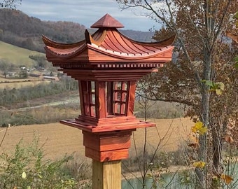 Red Cedar Japanese Bird feeder, Pagoda Birdfeeder Cedar Handmade. Ready for mounting onto a 4x4 post.