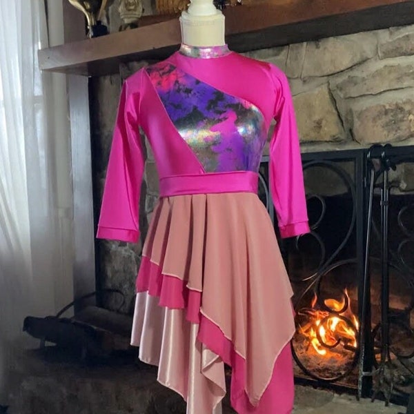 Love of God Ephod, Women Liturgical dance costume, Hot pink ephod de danza, Liturgical Dance. Two layers chiffon overlay