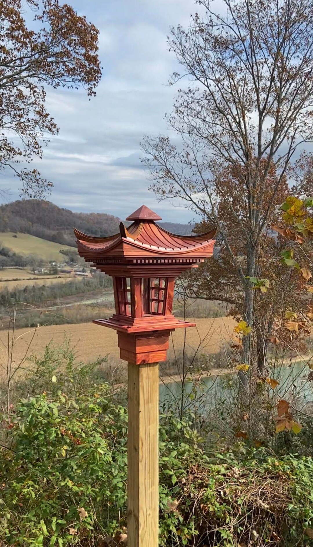 Red Cedar Japanese Bird Feeder, Pagoda Birdfeeder Cedar Handmade. Ready