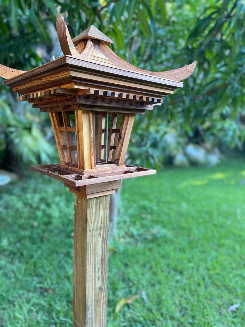 Asian Birdhouse Pagoda Cedar Handmade Bird feeder Base Etsy