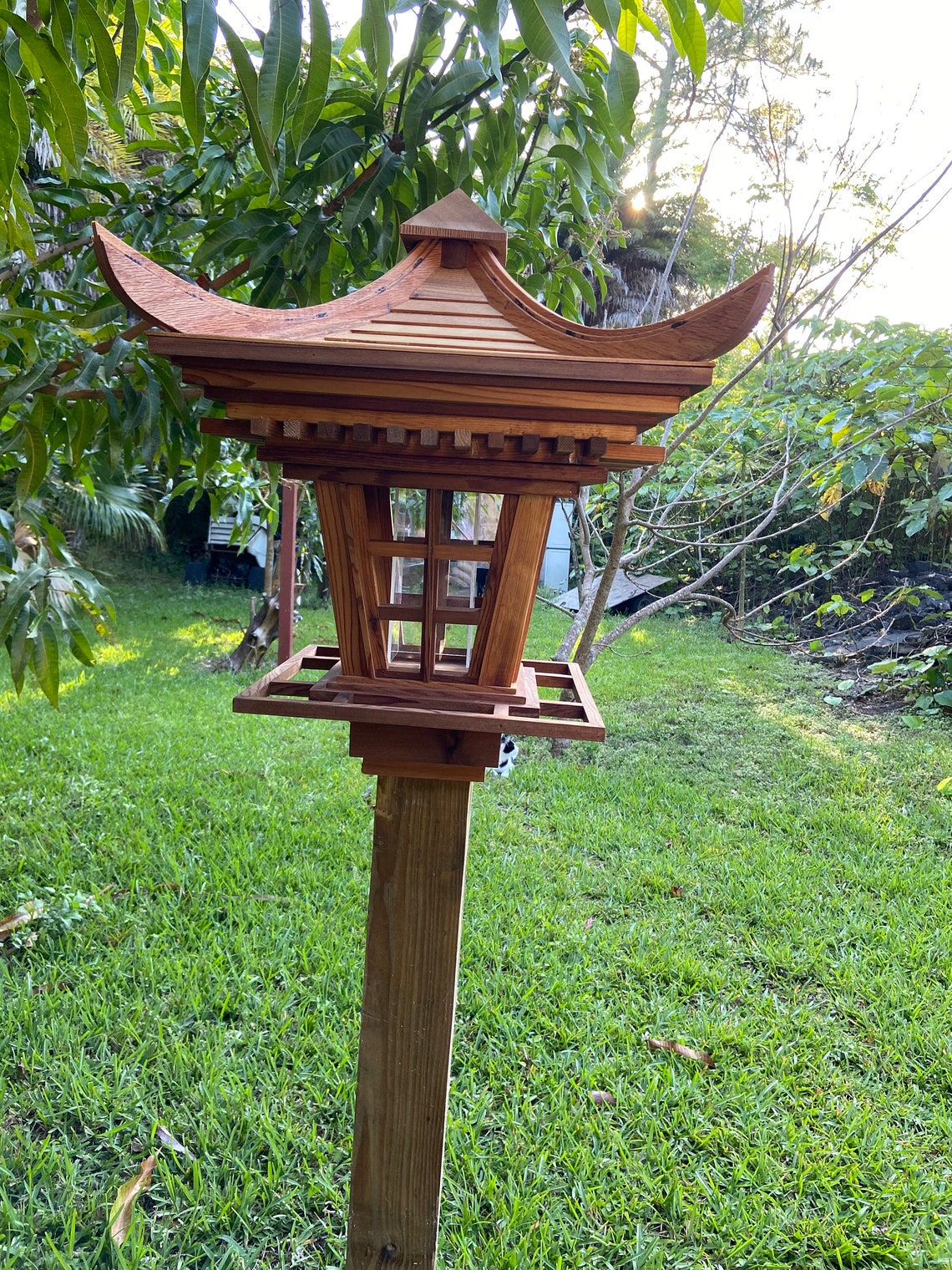 Asian Birdhouse Pagoda Birdfeeder Cedar Handmade . Base Etsy