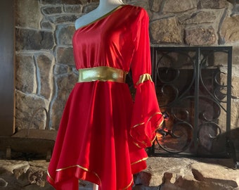 Red Pentecost ephod dance costume, gold and Red fire ephod de danza, Praise Dance Overlay, Liturgical Dance. Two layers overlay