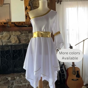 White and gold ephod dance costume, gold and Red fire ephod de danza, Praise Dance Overlay, Liturgical Dance. Two layers overlay