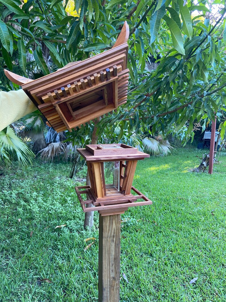 Asian Birdhouse Pagoda Cedar Handmade Bird Feeder Base Etsy India