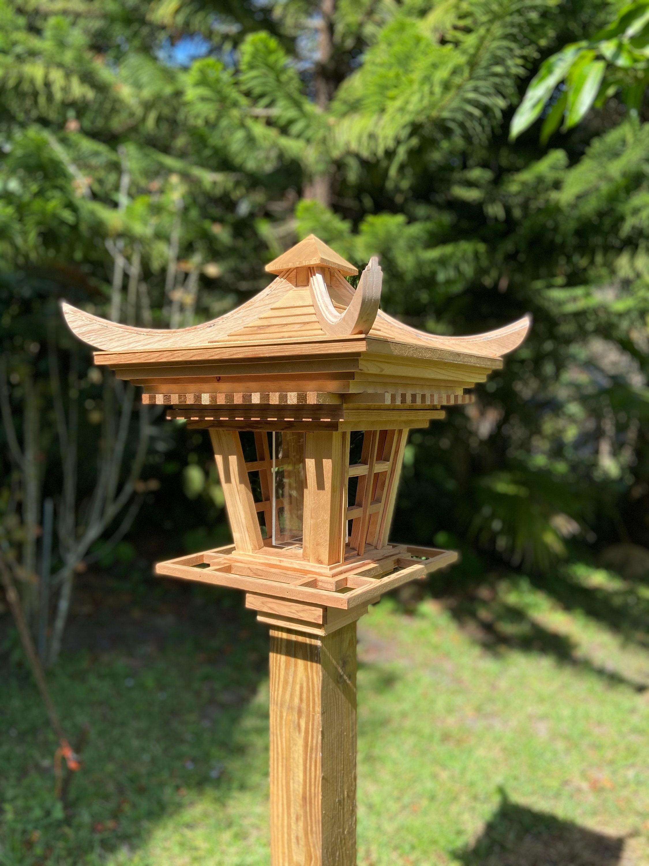 Asian Birdhouse Pagoda Birdfeeder Cedar Handmade . Base Etsy