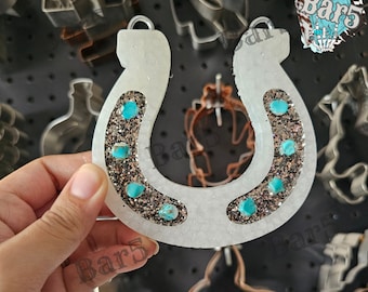 Turquoise Horseshoe Car Freshie, western autogeur