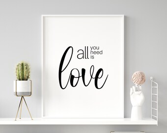All you need is love printable, Typography Print, Wall Decor, Quotes and Sayings