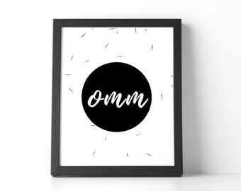 Yoga Print, Omm, Word Art, Zen Poster, Spiritual Printable, Yoga Wall Decor, Black and White Print, Meditation Poster, Downloadable Print