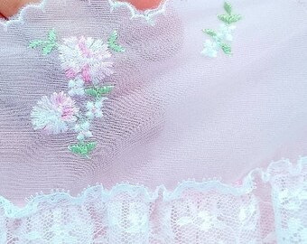 Pink Vintage Peignoir/ Full Length  Baby Pink Lace Nightgown/ Bridal vintage Nightgown/ Elegant Semi-sheer Negligee/ Pink Loungewear Dress