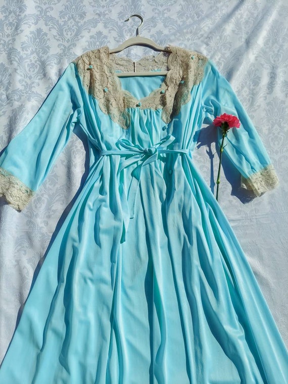 Vintage Sky-blue Peignoir set / Elegant loungewear