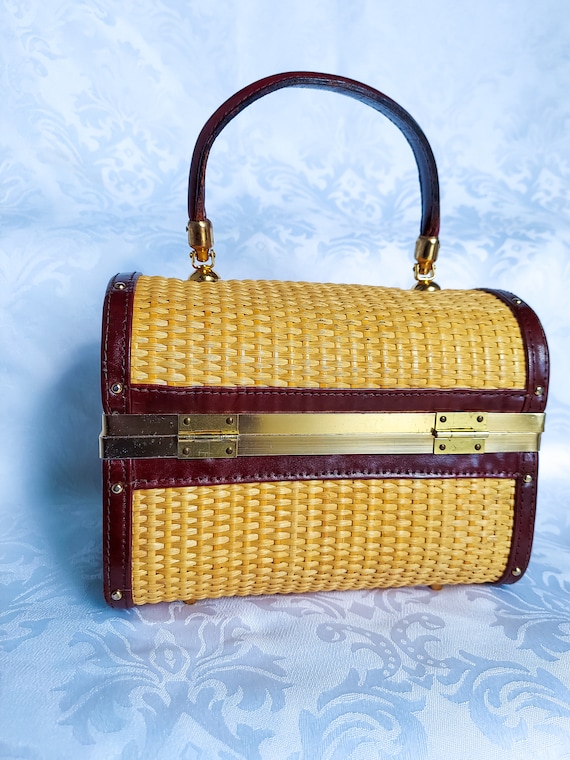 Vintage Leather Wicker Bag / Unique Vintage Handb… - image 3