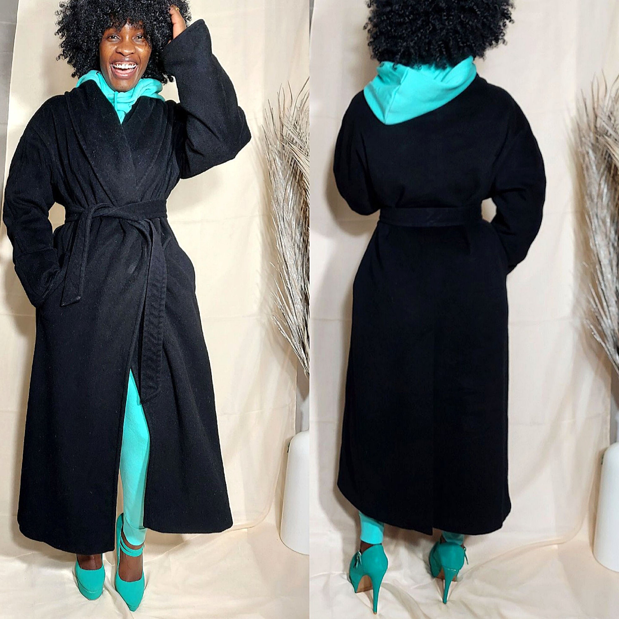 Vintage Merino Wool Wrap Coat / Full 