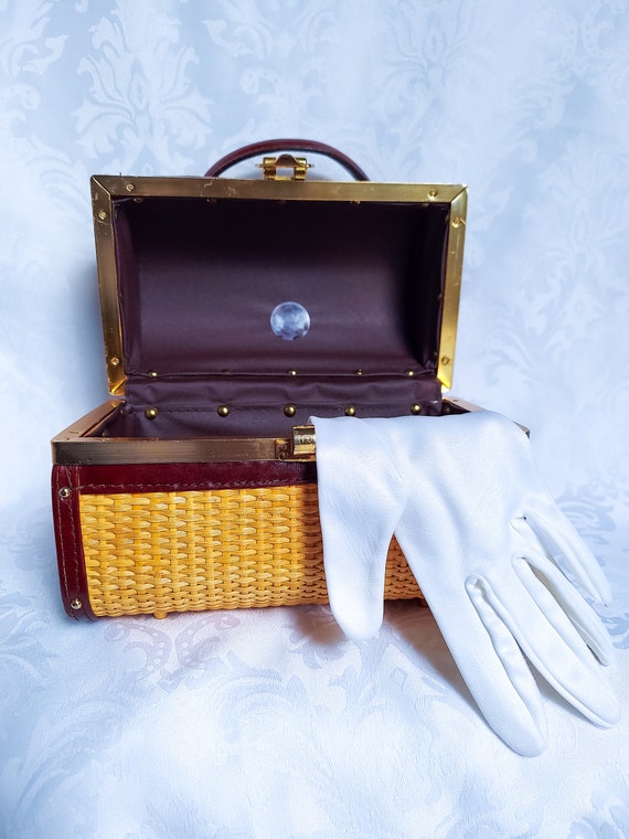 Vintage Leather Wicker Bag / Unique Vintage Handb… - image 2