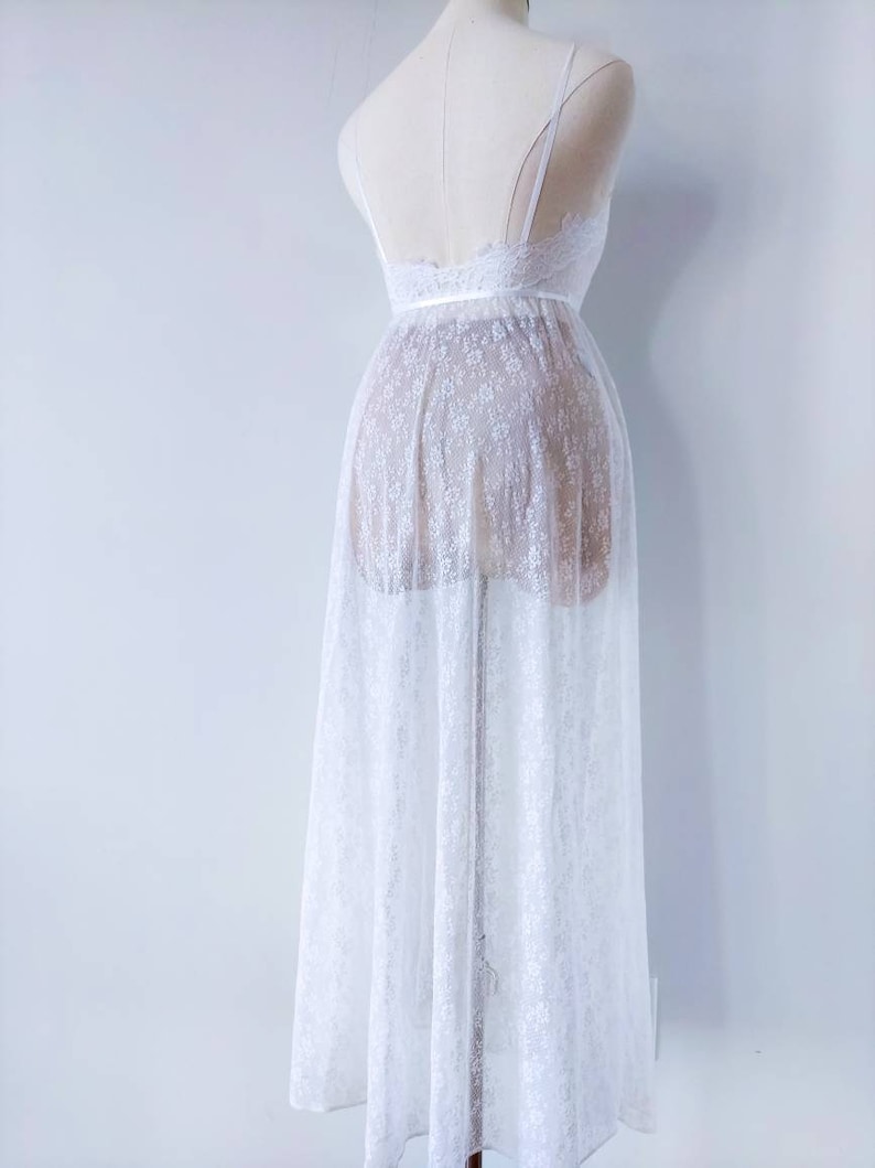 White Sheer Floral Lace Peignoir Set . Vintage Glydon Sheer Wedding ...