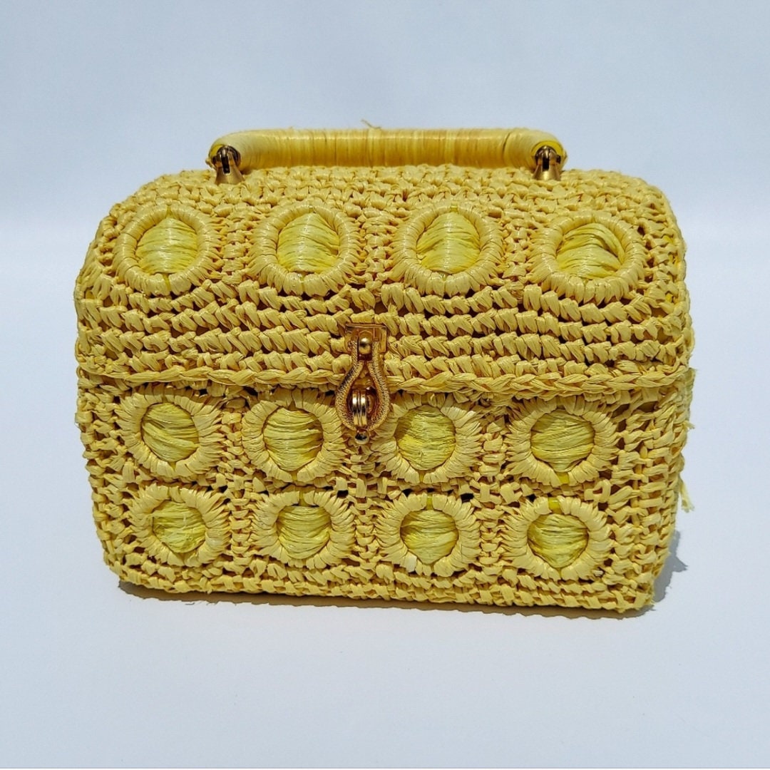 Vintage Woven Leather Crossbody Bag: D-70 Yellow Na