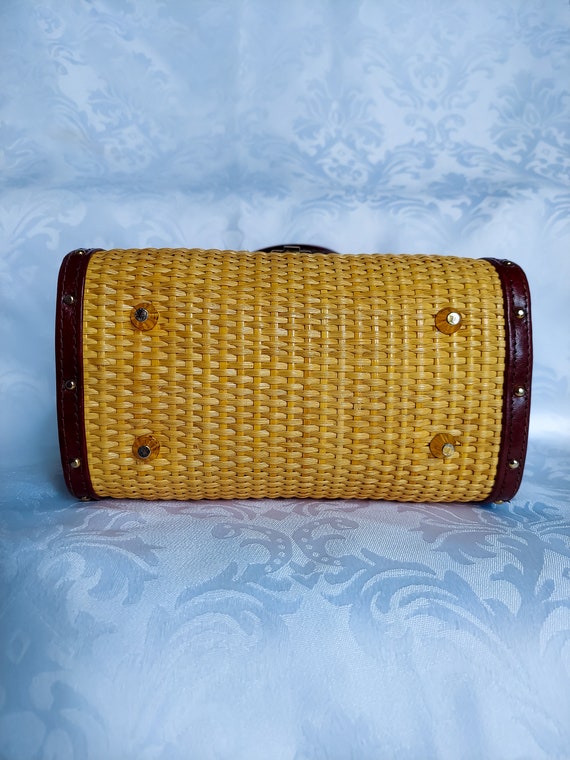 Vintage Leather Wicker Bag / Unique Vintage Handb… - image 6