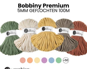 Bobbiny PREMIUM macramé braided cord 5mm braided 100m in different colors | cotton yarn macramé cord textile yarn wool Bobbiny Yarn