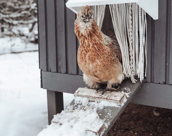 Handmade macrame chicken coop curtain