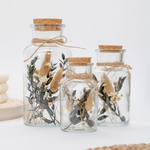 Personalizable cork glass with dried flowers &quot;Boho&quot; 3 sizes