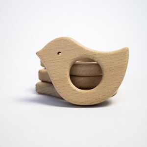 Anillo de dentición "Pajarito" de madera de haya