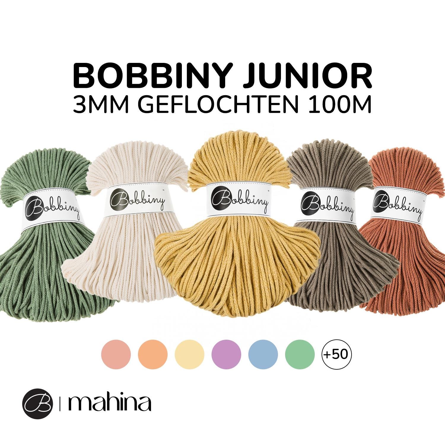 Bobbiny JUNIOR Macramé Braided Cord 3mm Braided 100m in Different