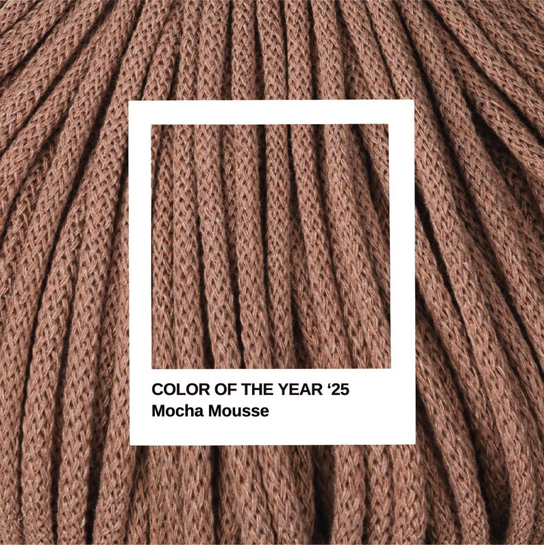 May include: Close-up of a brown, textured fabric with the text "COLOR OF THE YEAR '25 Mocha Mousse".